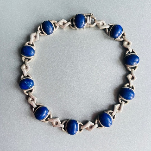 Jewelry - Vintage Art Deco Lapis Lazuli High Fashion Sterling Silver Bracelet